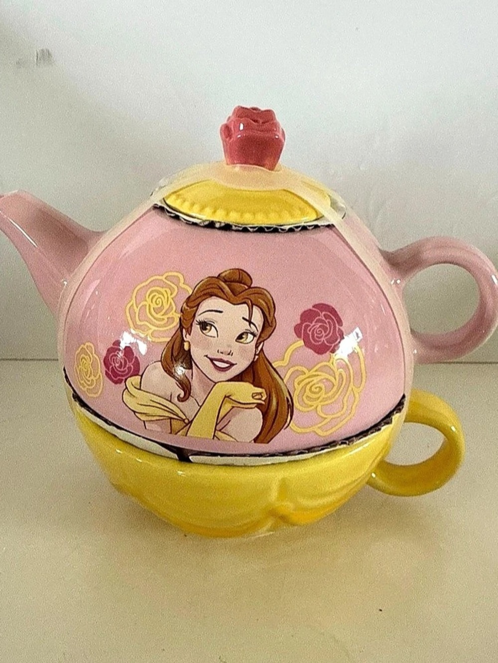 Disney Beauty and the Beast Belle Magical Stacking Tea Set Pink & Yellow NEW